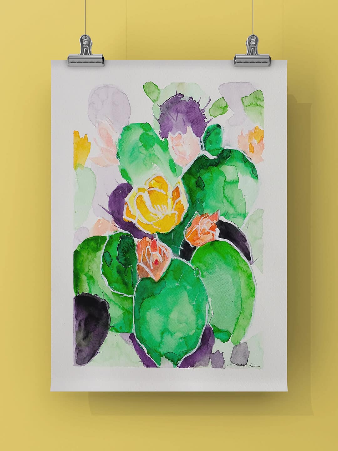 Obraz akvarel cacti 19,5 x 30 cm