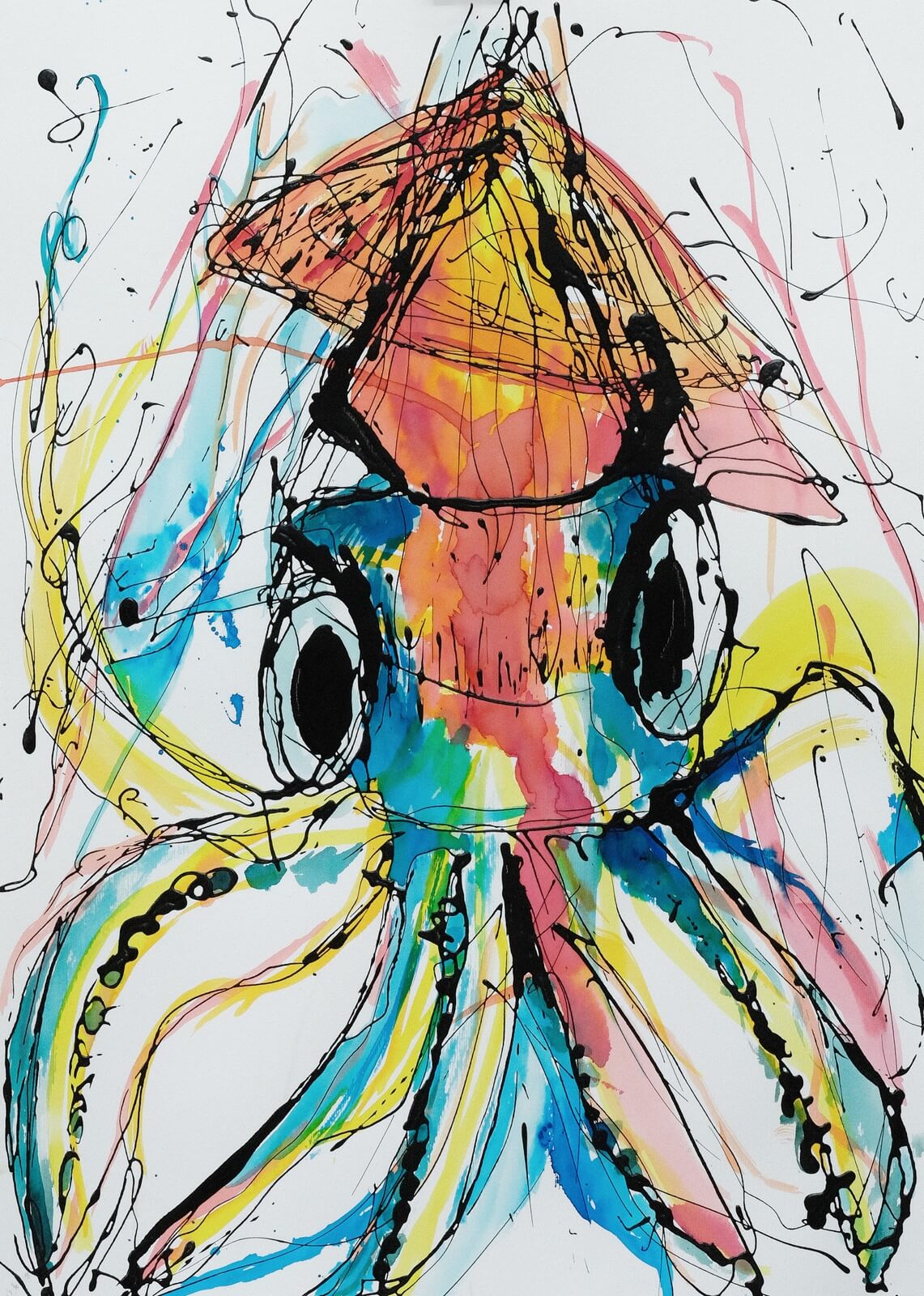 Obraz dripping Coloured squid 59 x 42 cm